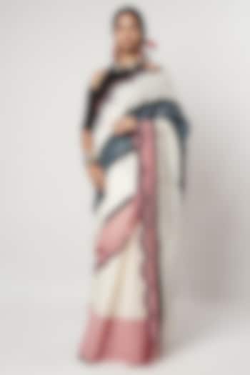Multi-Colored Linen & Cotton Draped Wedding Saree Set by Shwetanga at Pernia's Pop Up Shop