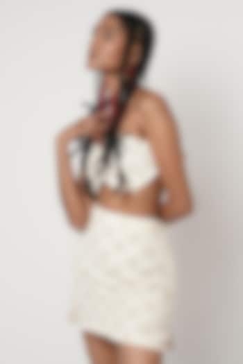 Ivory Cotton Beaded Mini Skirt Set by Shwetanga at Pernia's Pop Up Shop