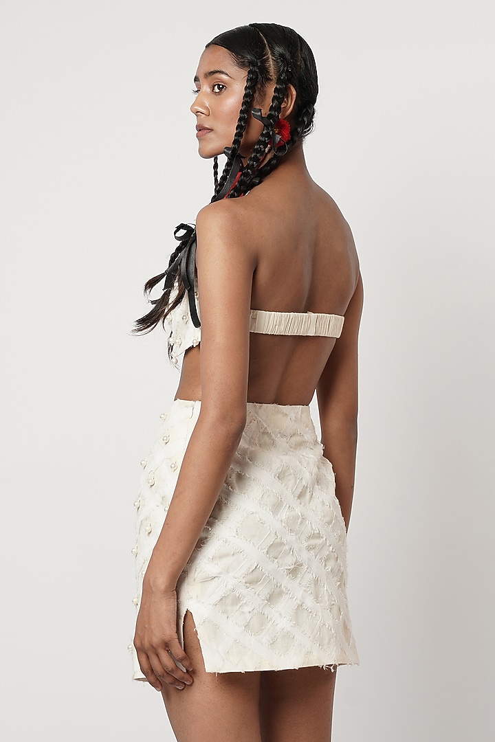 Ivory Cotton Beaded Mini Skirt Set by Shwetanga at Pernia's Pop Up Shop
