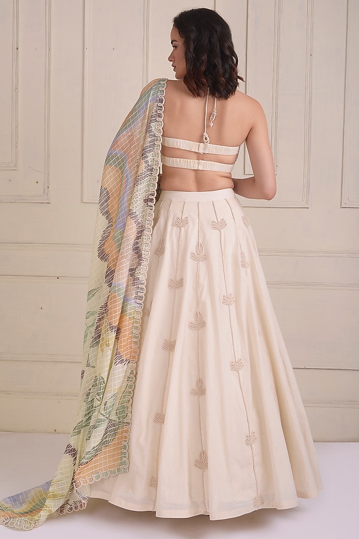 Ivory Organic Cotton Embroidered Wedding Lehenga Set by Shwetanga at Pernia's Pop Up Shop