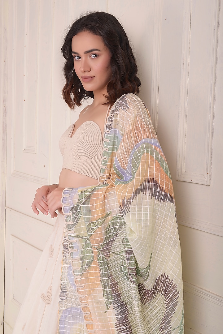 Ivory Organic Cotton Embroidered Wedding Lehenga Set by Shwetanga at Pernia's Pop Up Shop