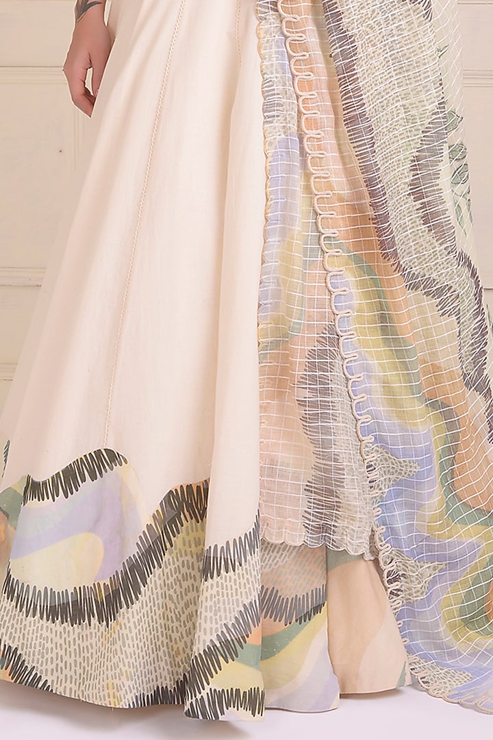 Ivory Organic Cotton Printed Lehenga Set by Shwetanga at Pernia's Pop Up Shop
