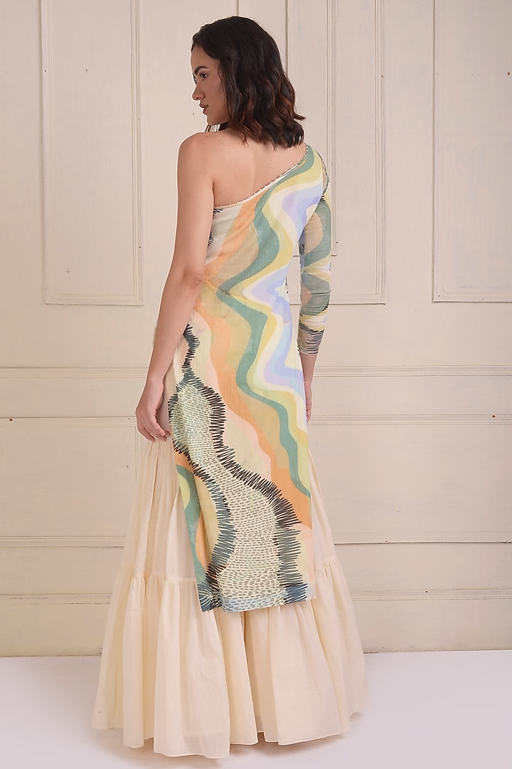 Ivory Organic Cotton Tiered Party Wear Sharara Set by Shwetanga at Pernia's Pop Up Shop
