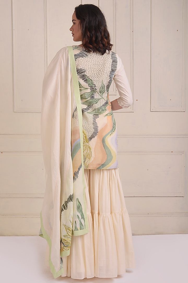 Ivory Organic Cotton Tiered Party Wear Sharara Set by Shwetanga at Pernia's Pop Up Shop