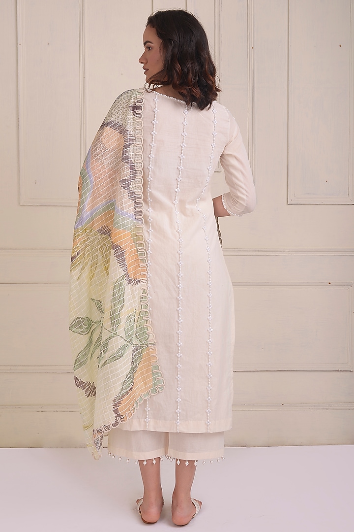 Ivory Organic Cotton Embroidered Kurta Set by Shwetanga at Pernia's Pop Up Shop