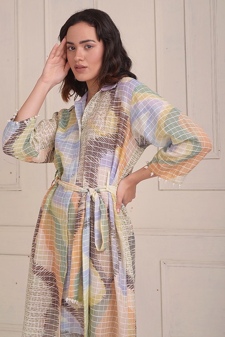 Ivory Organic Cotton Printed Summer Shirt Dress by Shwetanga at Pernia's Pop Up Shop