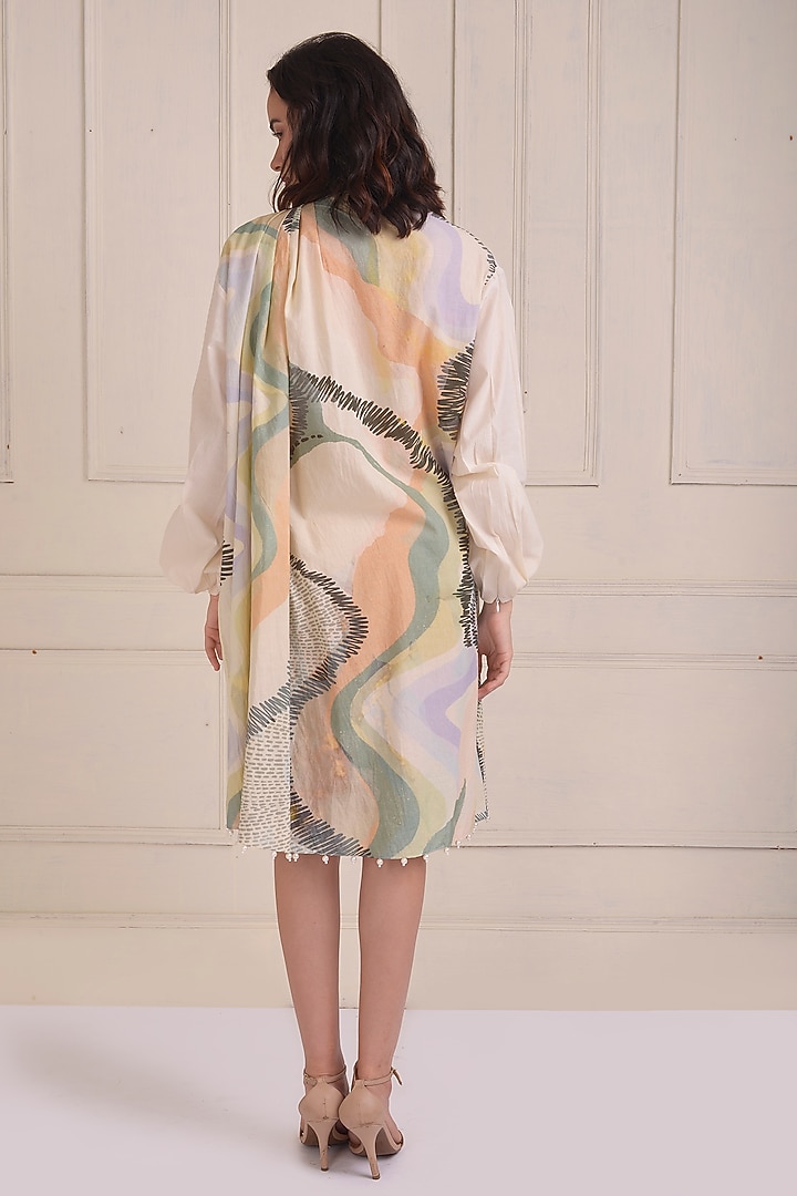 Ivory Organic Cotton Printed Draped Summer Dress by Shwetanga at Pernia's Pop Up Shop