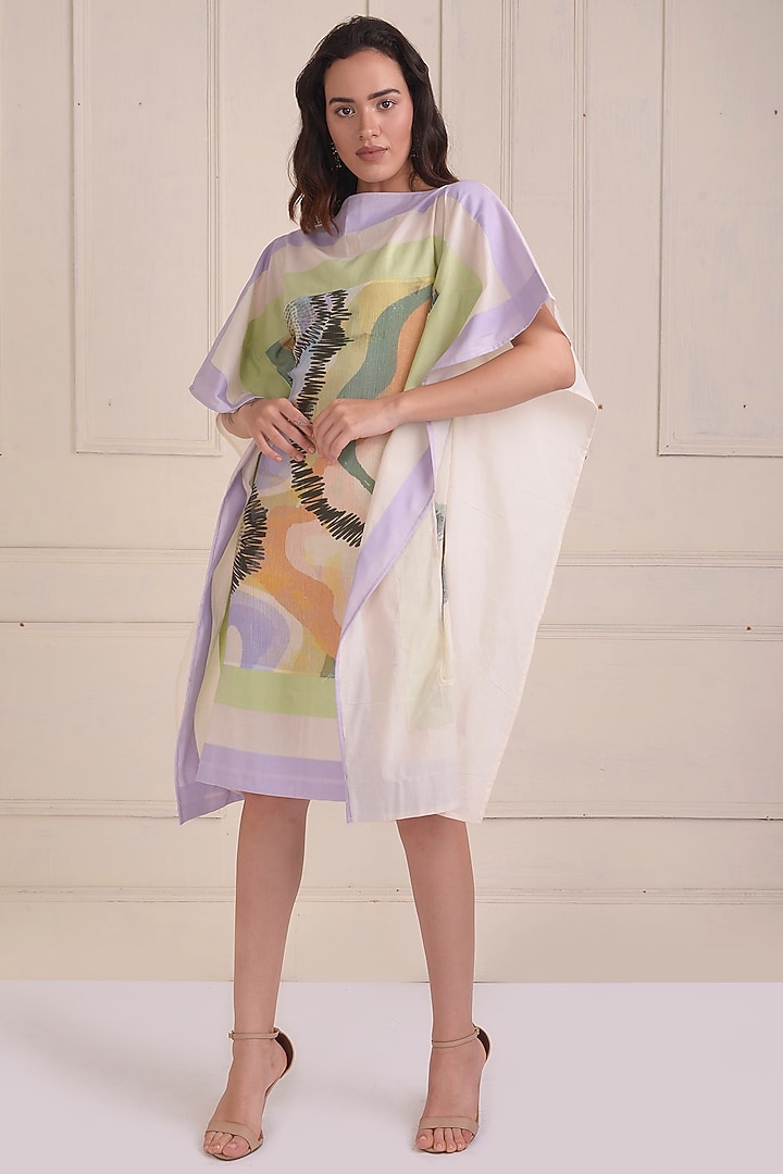 Ivory Organic Cotton Embroidered & Printed Summer Dress by Shwetanga at Pernia's Pop Up Shop