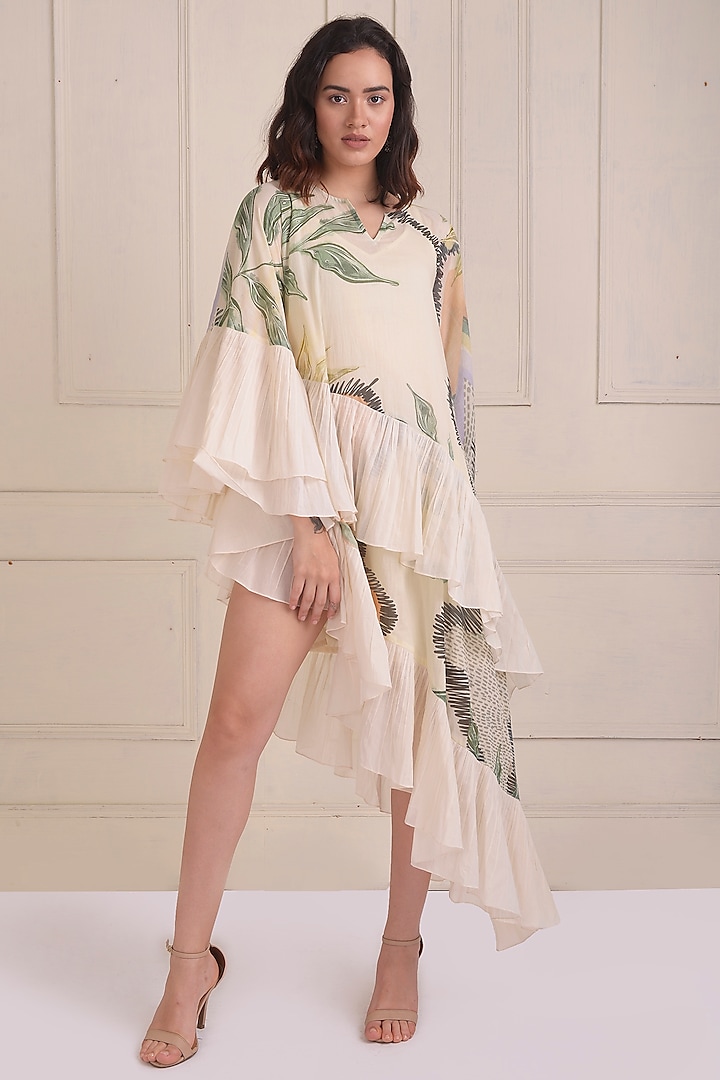 Ivory Organic Cotton Printed Kaftan Dress by Shwetanga