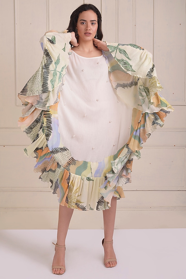 Ivory Organic Cotton Embroidered & Printed Dress by Shwetanga