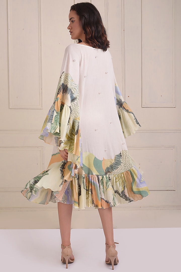 Ivory Organic Cotton Embroidered & Printed Summer Dress by Shwetanga at Pernia's Pop Up Shop