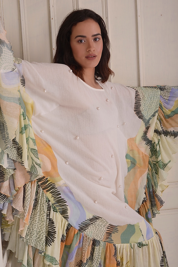 Ivory Organic Cotton Embroidered & Printed Summer Dress by Shwetanga at Pernia's Pop Up Shop