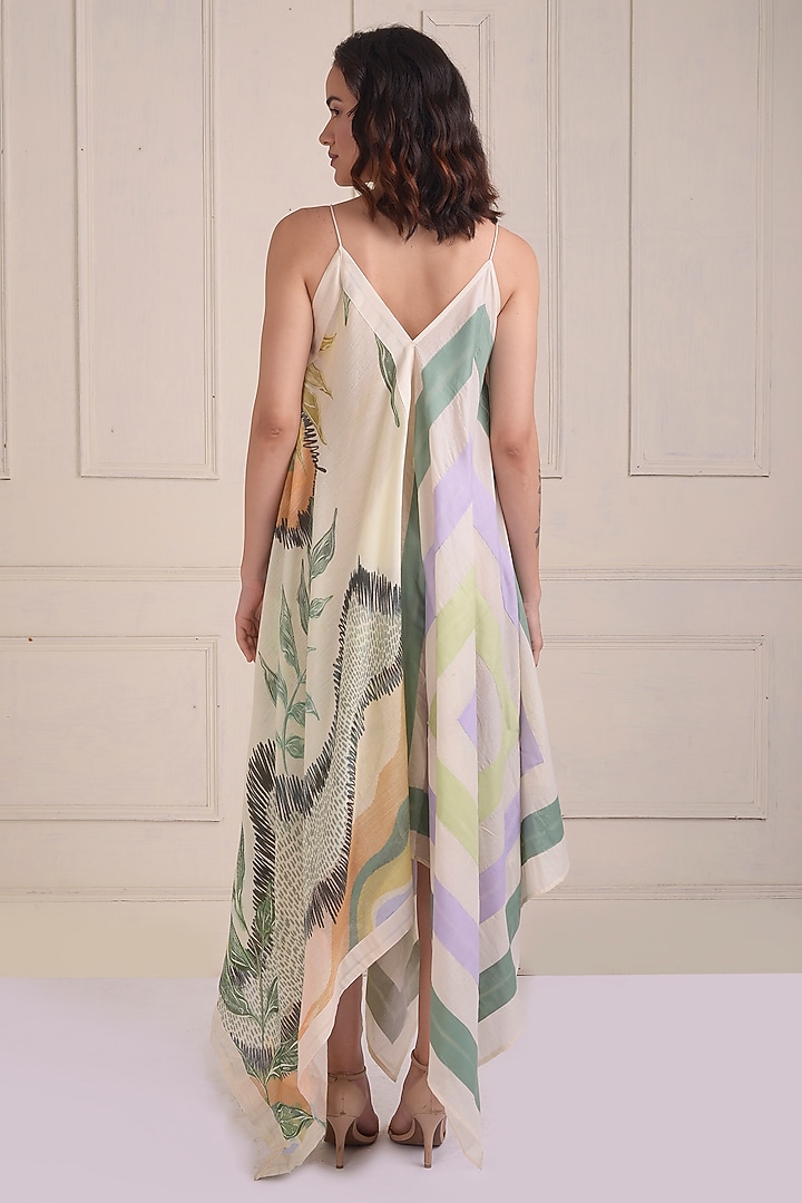 Ivory Organic Cotton Embroidered & Printed Summer Dress by Shwetanga at Pernia's Pop Up Shop