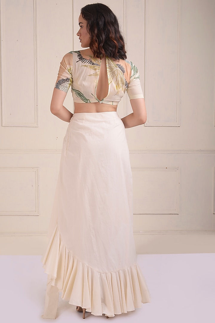 Ivory Organic Cotton Draped Skirt Set by Shwetanga at Pernia's Pop Up Shop