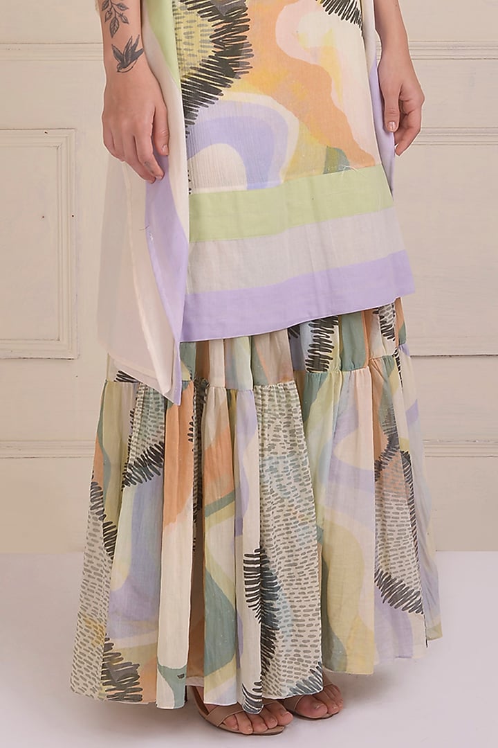 Ivory Organic Cotton Printed Party Wear Sharara Set by Shwetanga at Pernia's Pop Up Shop