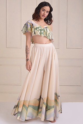Ivory Organic Cotton Printed Sharara Set by Shwetanga