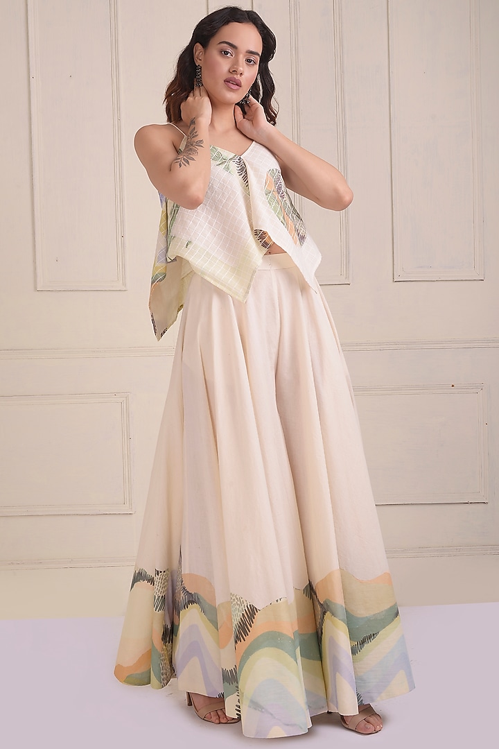 Ivory Organic Cotton Printed Sharara Set by Shwetanga