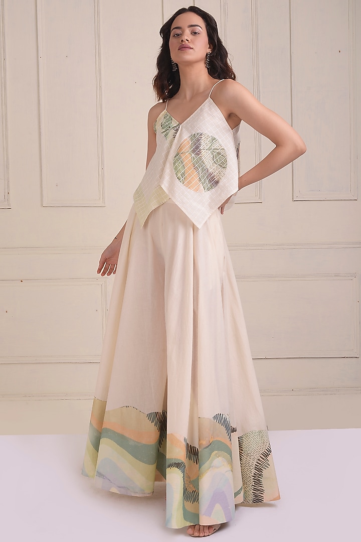 Ivory Organic Cotton Printed Party Wear Sharara Set by Shwetanga at Pernia's Pop Up Shop