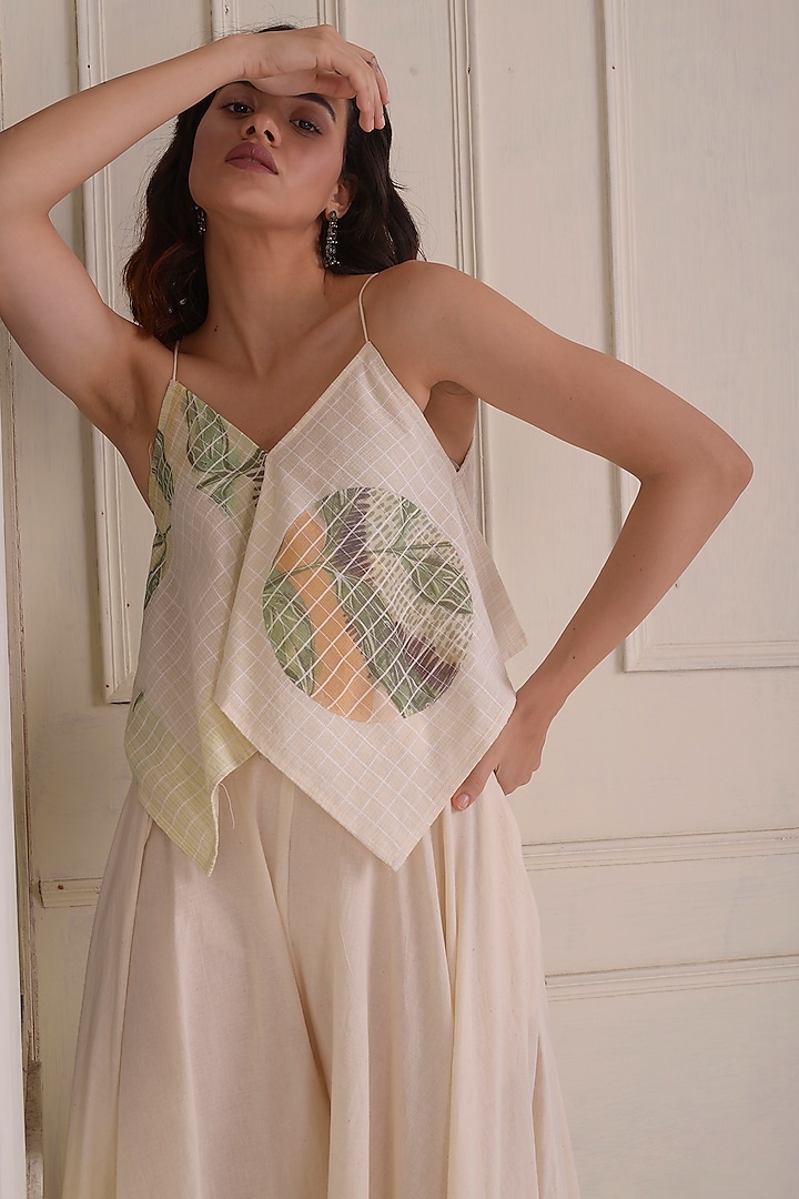 Ivory Organic Cotton Printed Party Wear Sharara Set by Shwetanga at Pernia's Pop Up Shop
