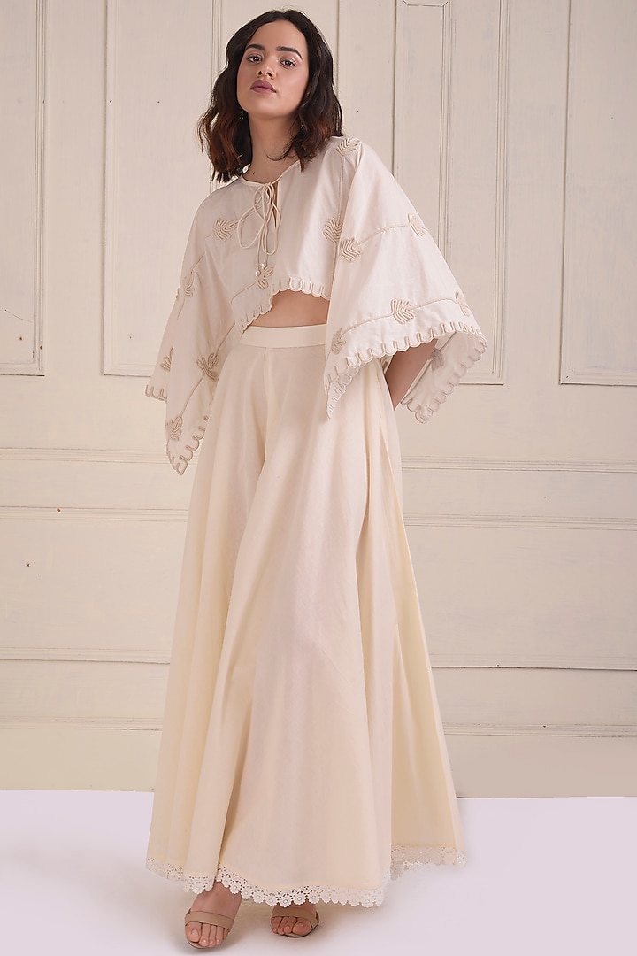 Ivory Organic Cotton Party Wear Sharara Set by Shwetanga at Pernia's Pop Up Shop