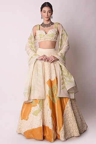 Ivory Organic Cotton Lehenga Set by Shwetanga
