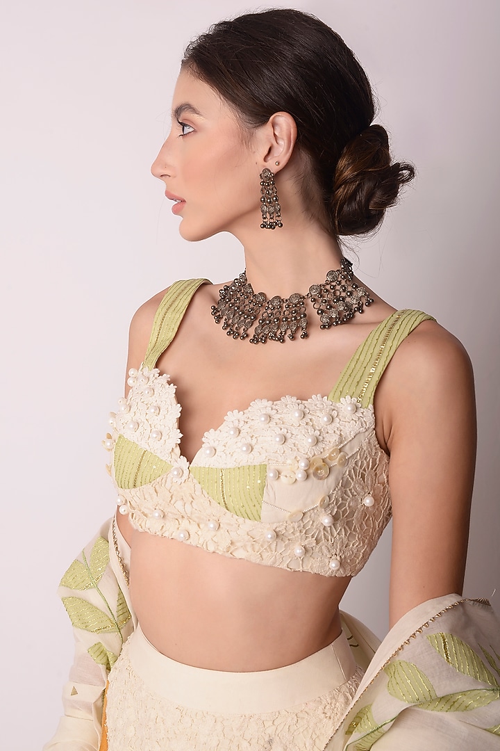 Ivory Organic Cotton Wedding Lehenga Set by Shwetanga at Pernia's Pop Up Shop