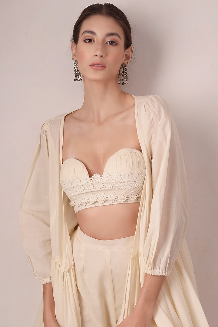 Ivory Organic Cotton Jacket Set by Shwetanga at Pernia's Pop Up Shop