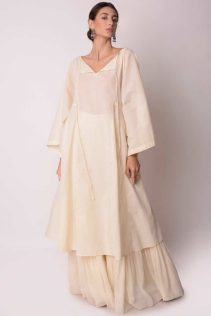 Ivory Organic Cotton Party Wear Sharara Set by Shwetanga at Pernia's Pop Up Shop