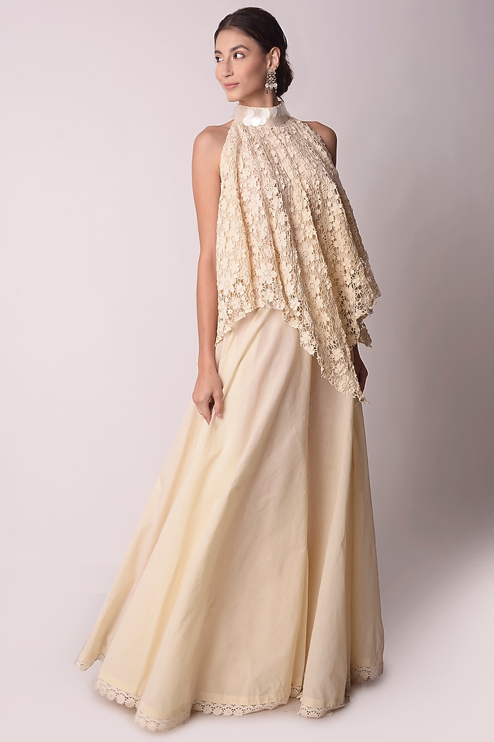 Ivory Organic Cotton Party Wear Sharara Set by Shwetanga at Pernia's Pop Up Shop