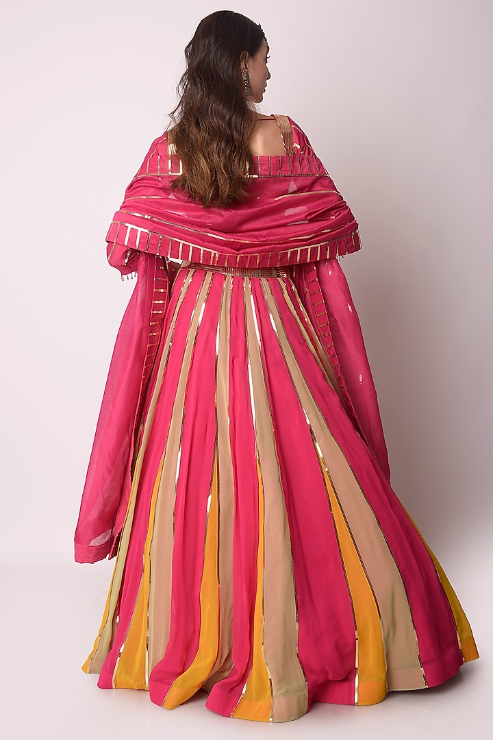 Multicolor Georgette & Chanderi Wedding Lehenga Set by Shwetanga at Pernia's Pop Up Shop