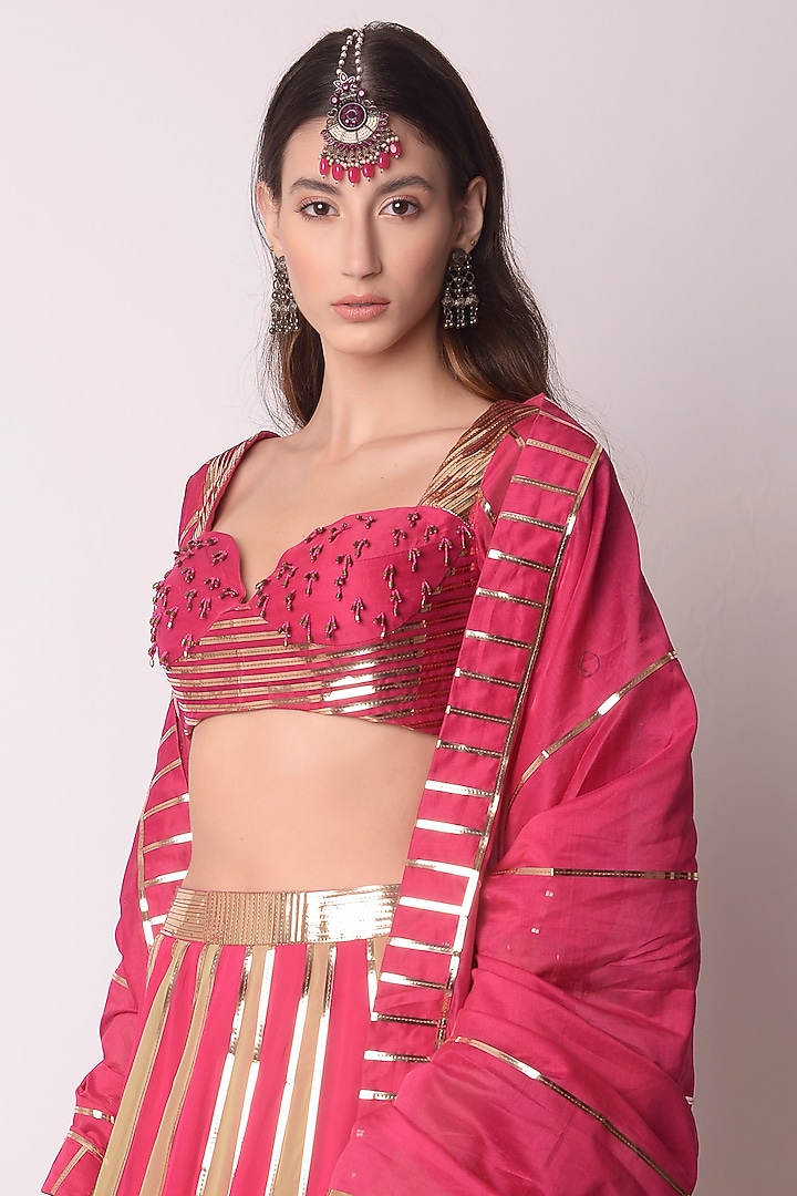 Multicolor Georgette & Chanderi Wedding Lehenga Set by Shwetanga at Pernia's Pop Up Shop