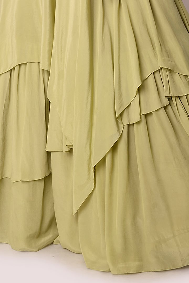 Jade Green Crepe Layered Wedding Lehenga Set by Shwetanga at Pernia's Pop Up Shop