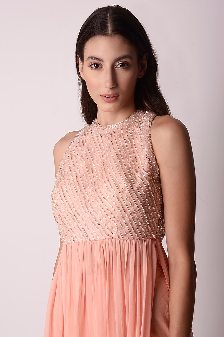 Peach Georgette Gathered Kurta Set by Shwetanga at Pernia's Pop Up Shop