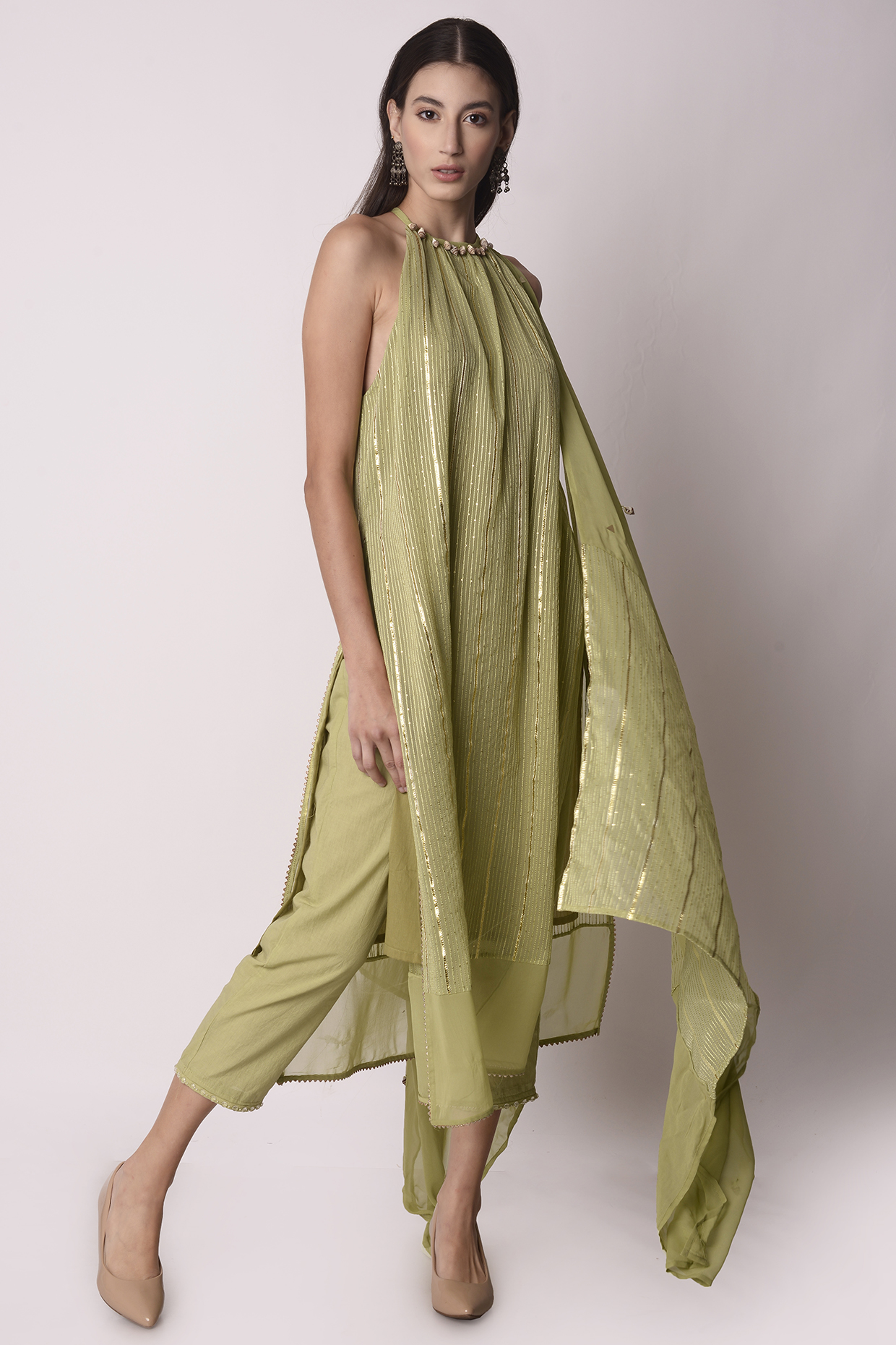 Jade Green Georgette Kurta Set by Shwetanga at Pernia's Pop Up Shop