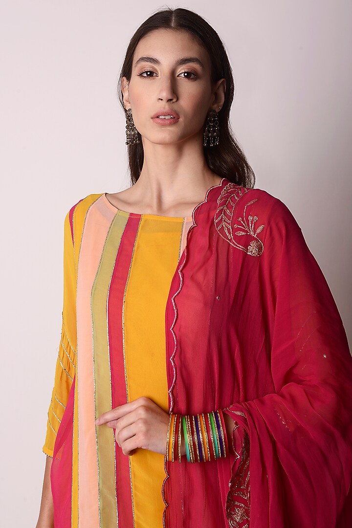 Multi-Colored Georgette & Chanderi Party Wear Sharara Set by Shwetanga at Pernia's Pop Up Shop