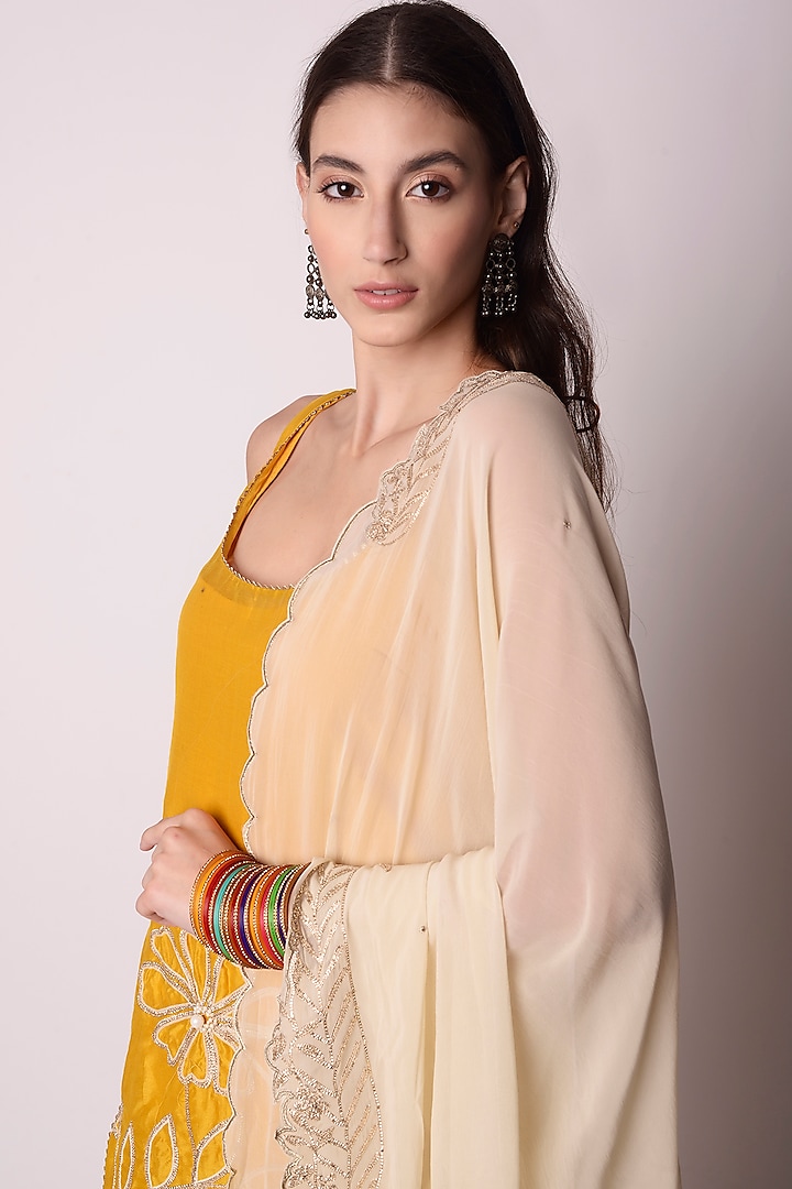 Mustard & Ivory Embroidered Party Wear Sharara Set by Shwetanga at Pernia's Pop Up Shop