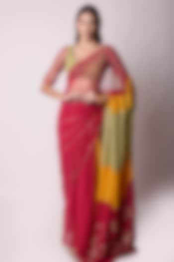 Multi-Colored Georgette Embroidered Saree Set by Shwetanga