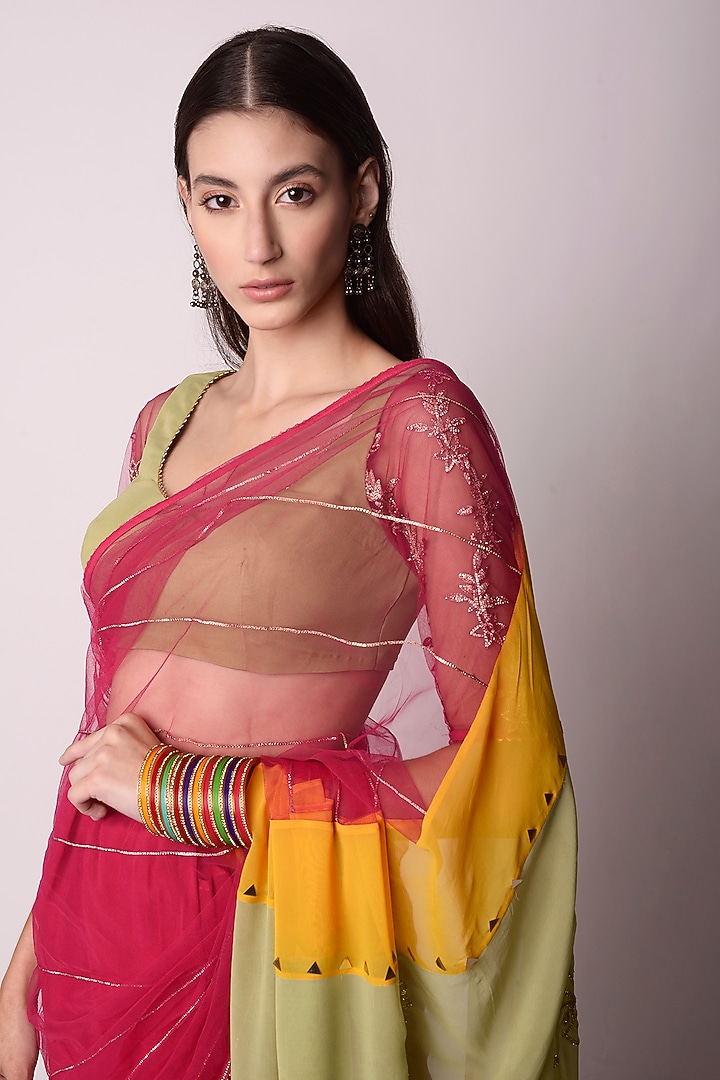 Multi-Colored Georgette Embroidered Party Wear Saree Set by Shwetanga at Pernia's Pop Up Shop