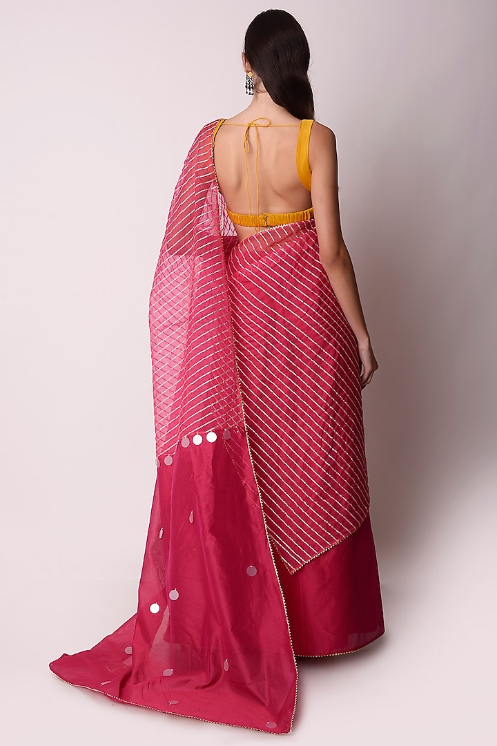 Mustard & Fuchsia Pink Organza Pre-Stitched Party Wear Saree Set by Shwetanga at Pernia's Pop Up Shop