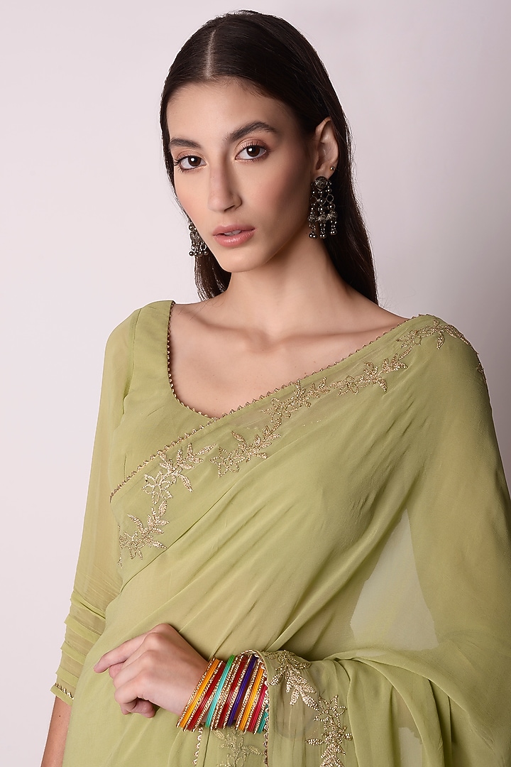 Jade Green Georgette Party Wear Saree Set by Shwetanga at Pernia's Pop Up Shop