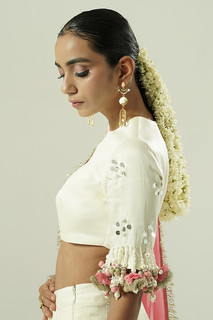 Ivory & Pink Satin Georgette Wedding Lehenga Set by Shwetanga at Pernia's Pop Up Shop
