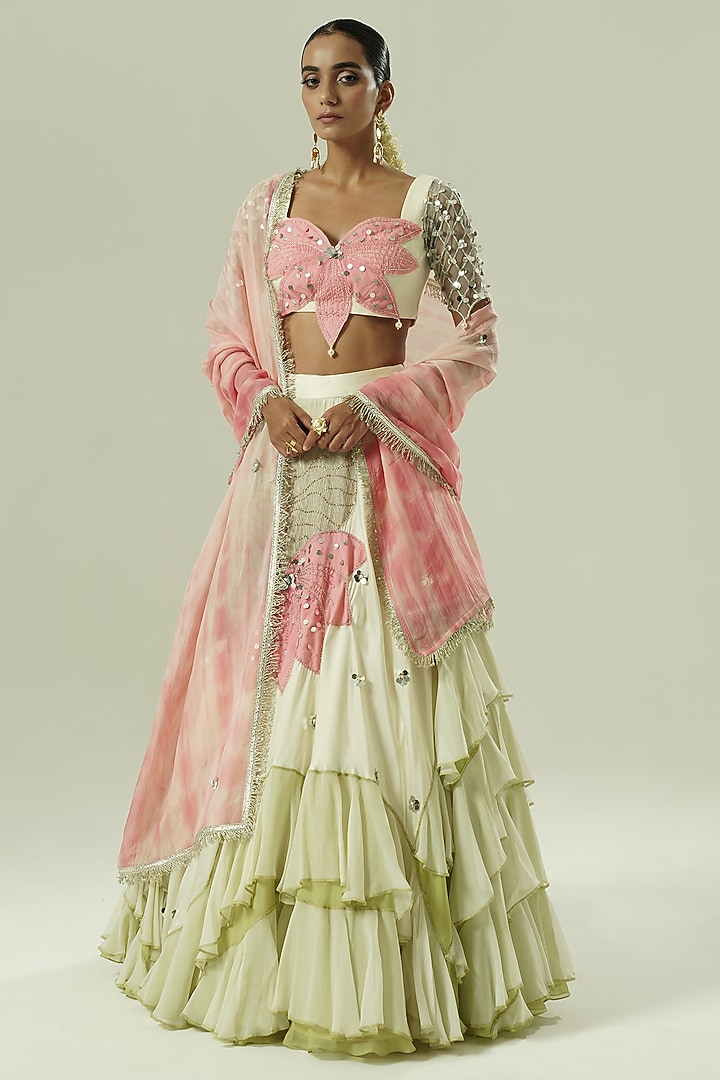 Multi-Colored Satin Georgette Patchwork Wedding Lehenga Set by Shwetanga at Pernia's Pop Up Shop