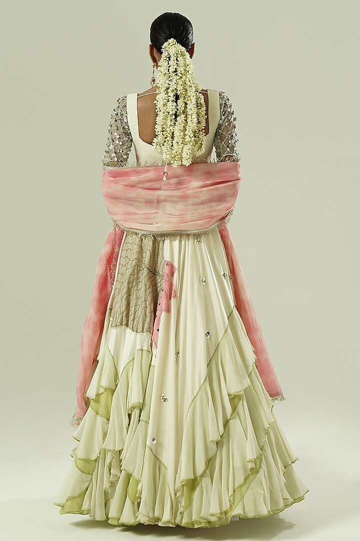 Multi-Colored Satin Georgette Patchwork Wedding Lehenga Set by Shwetanga at Pernia's Pop Up Shop