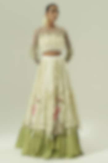 Multi-Colored Satin Georgette & Crepe Layered Wedding Lehenga Set by Shwetanga at Pernia's Pop Up Shop