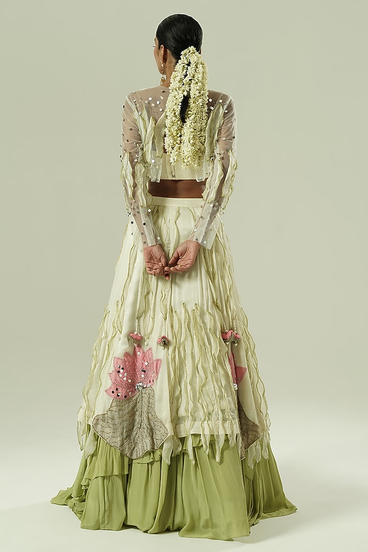 Multi-Colored Satin Georgette & Crepe Layered Wedding Lehenga Set by Shwetanga at Pernia's Pop Up Shop