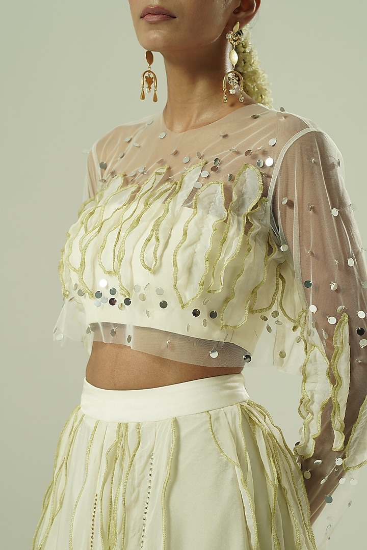 Multi-Colored Satin Georgette & Crepe Layered Wedding Lehenga Set by Shwetanga at Pernia's Pop Up Shop
