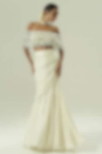 Ivory & Silver Satin Georgette Draped Skirt Set by Shwetanga at Pernia's Pop Up Shop