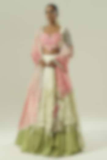 Multi-Colored Satin Georgette Patchwork Wedding Lehenga Set by Shwetanga at Pernia's Pop Up Shop