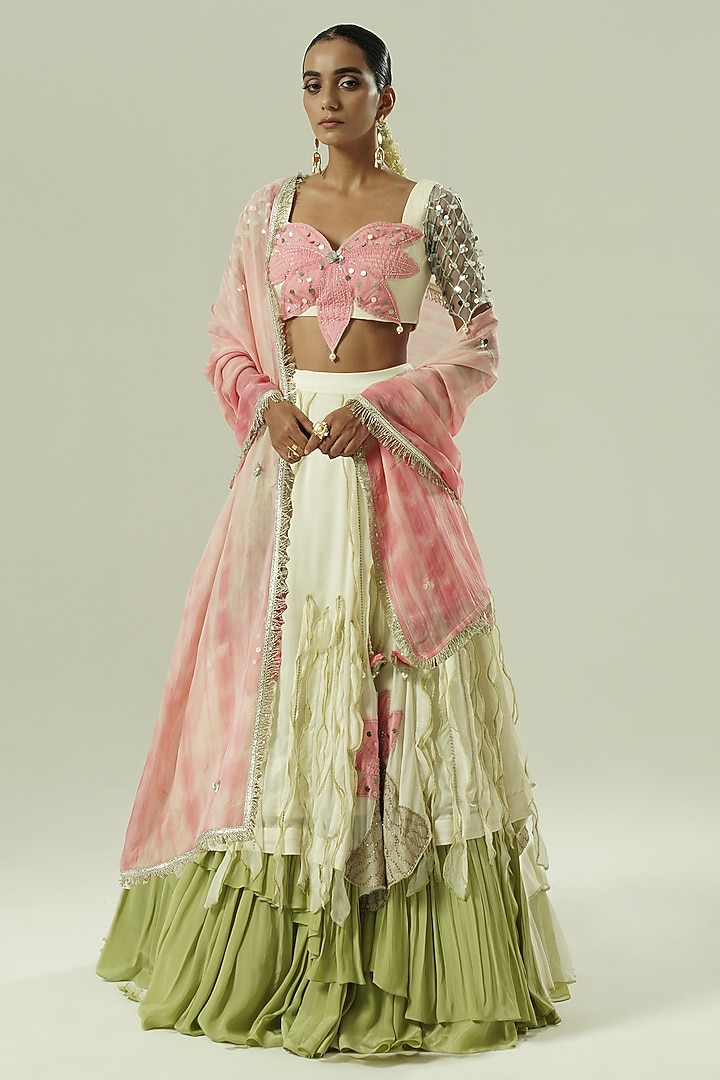 Multi-Colored Satin Georgette Patchwork Wedding Lehenga Set by Shwetanga at Pernia's Pop Up Shop