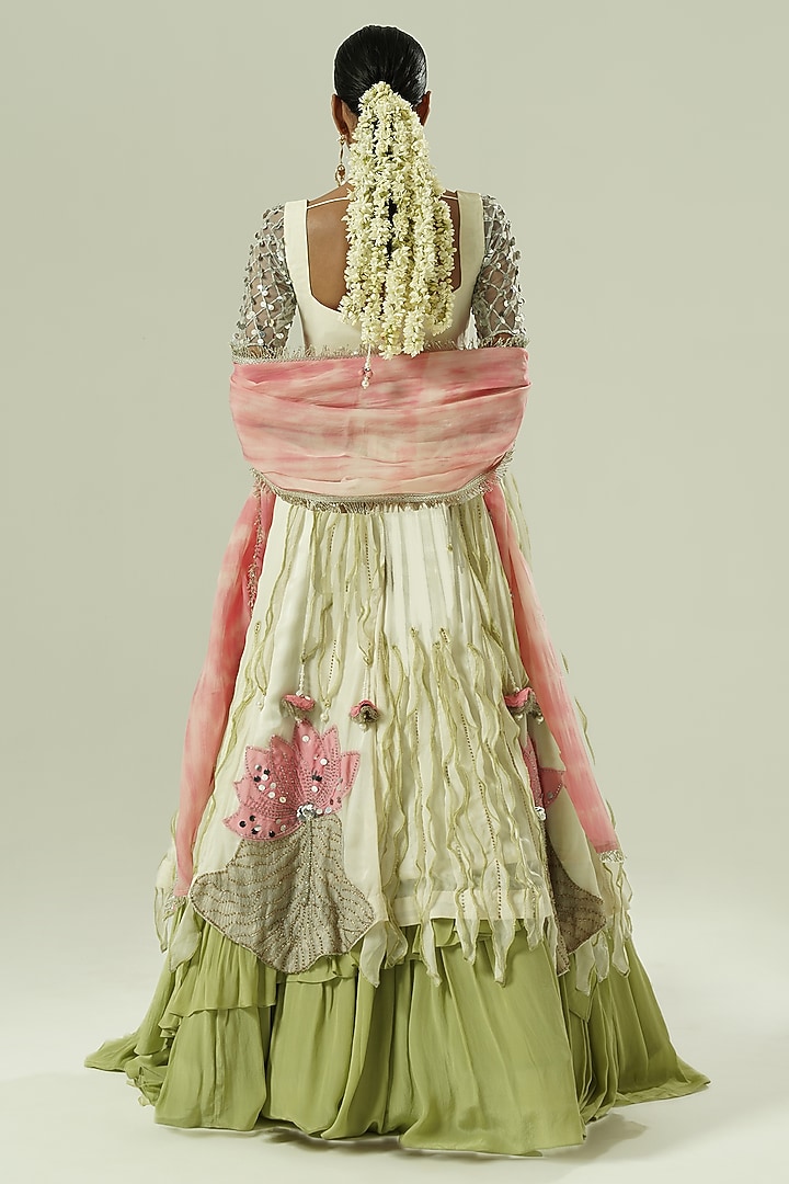 Multi-Colored Satin Georgette Patchwork Wedding Lehenga Set by Shwetanga at Pernia's Pop Up Shop